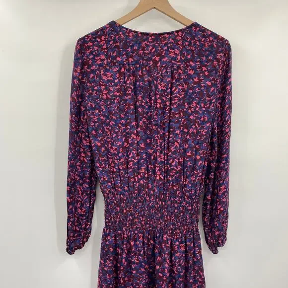Parker Elizabeth Floral Long Sleeve Midi Dress Silk Blend Blouson Faux Wrap L - Picture 6 of 10